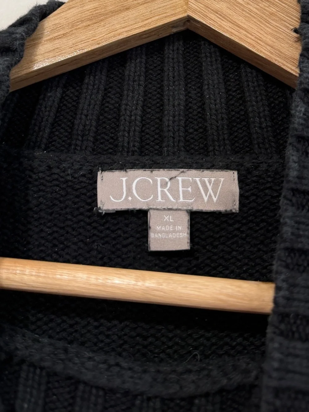 J. CREW Black Cotton Mock Neck Rollneck Boxy Sweater Size XL Chunky Knit